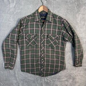 Bud Berma Quilted Flannel Shirt Jacket Green Plaid Size M Vintage Workwear